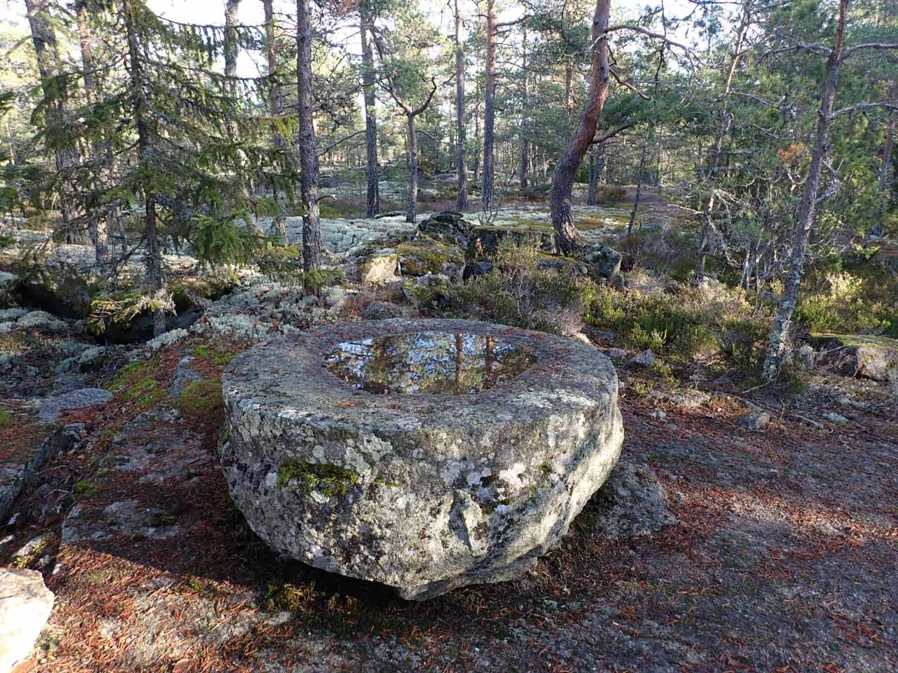 Kuva: Puolivalmis myllynkivi kalliolla louhoksen reunalla. Lahden museot / Päijät-Hämeen alueellinen vastuumuseo. CC BY 4.0 Esko Tikkala 7.11.2020